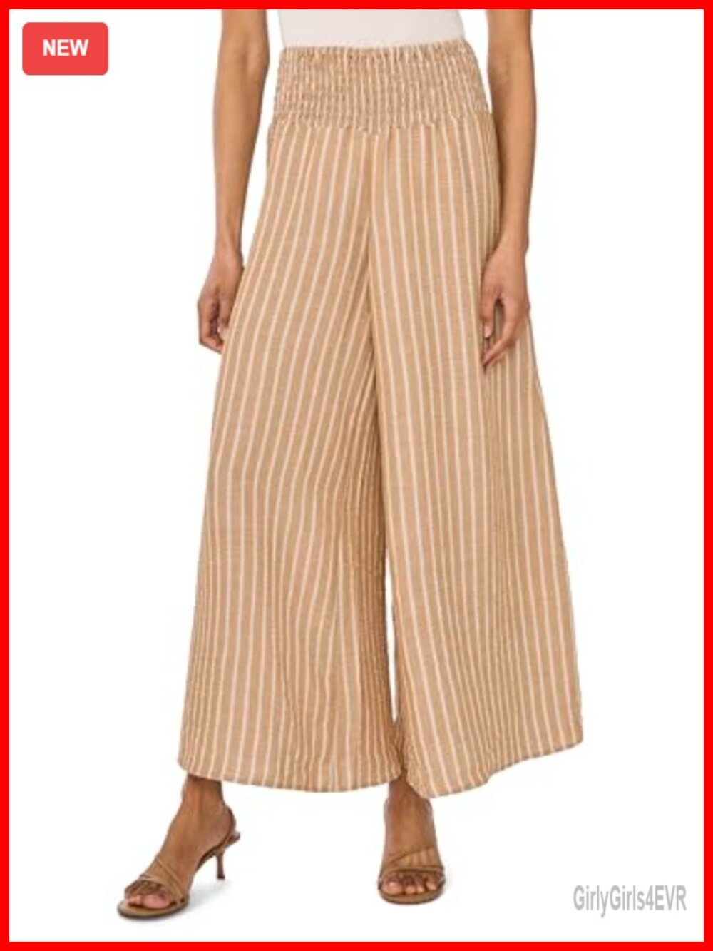 Smocked Wide Leg Pull On Palazzo Pants Comfortable Relaxed Fit